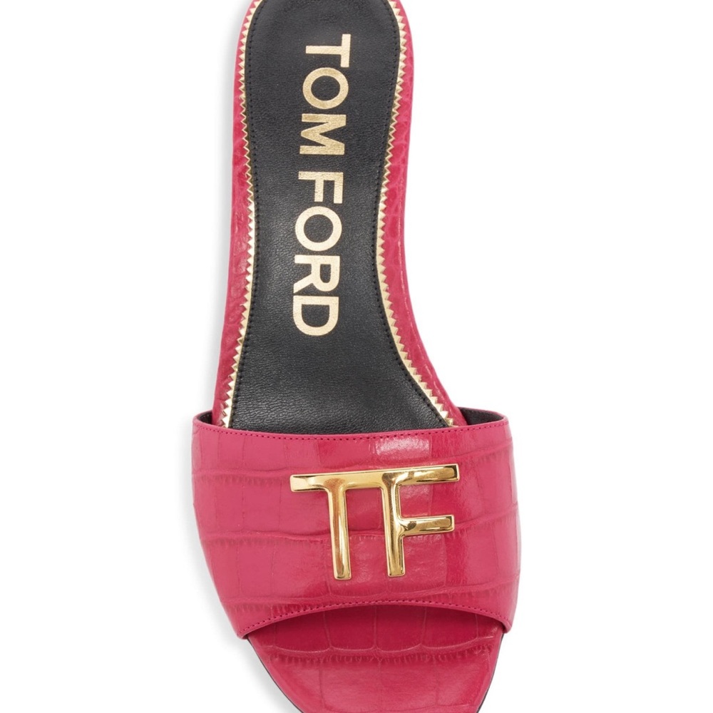 Tom ford logo croc embossed leather mules - rose red - 38 - Picture 3 of 7